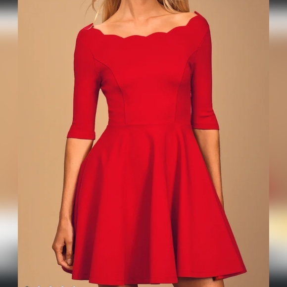 Lulu's tip the scallops red scalloped skater dress size xs - Picture 3 of 15
